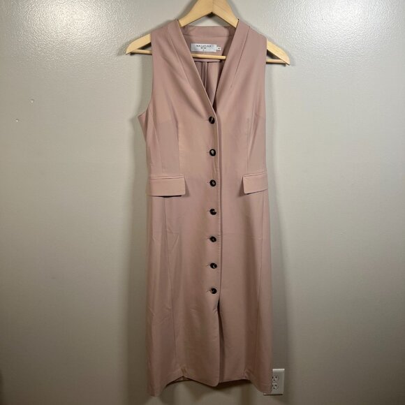 MM Lafleur Cassandra Dress Size 4 Blush Neutral OrigamiTech Midi Career Work - Picture 2 of 8